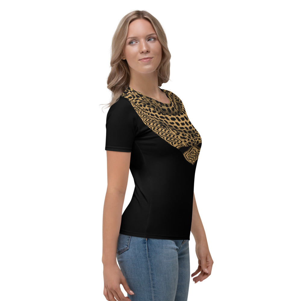 Women's T-shirt - Keffiyeh Shemagh in Tan and Black