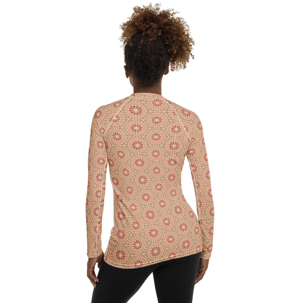 Women's Rash Guard - Geometric Star 2 - Cocoa and Cream