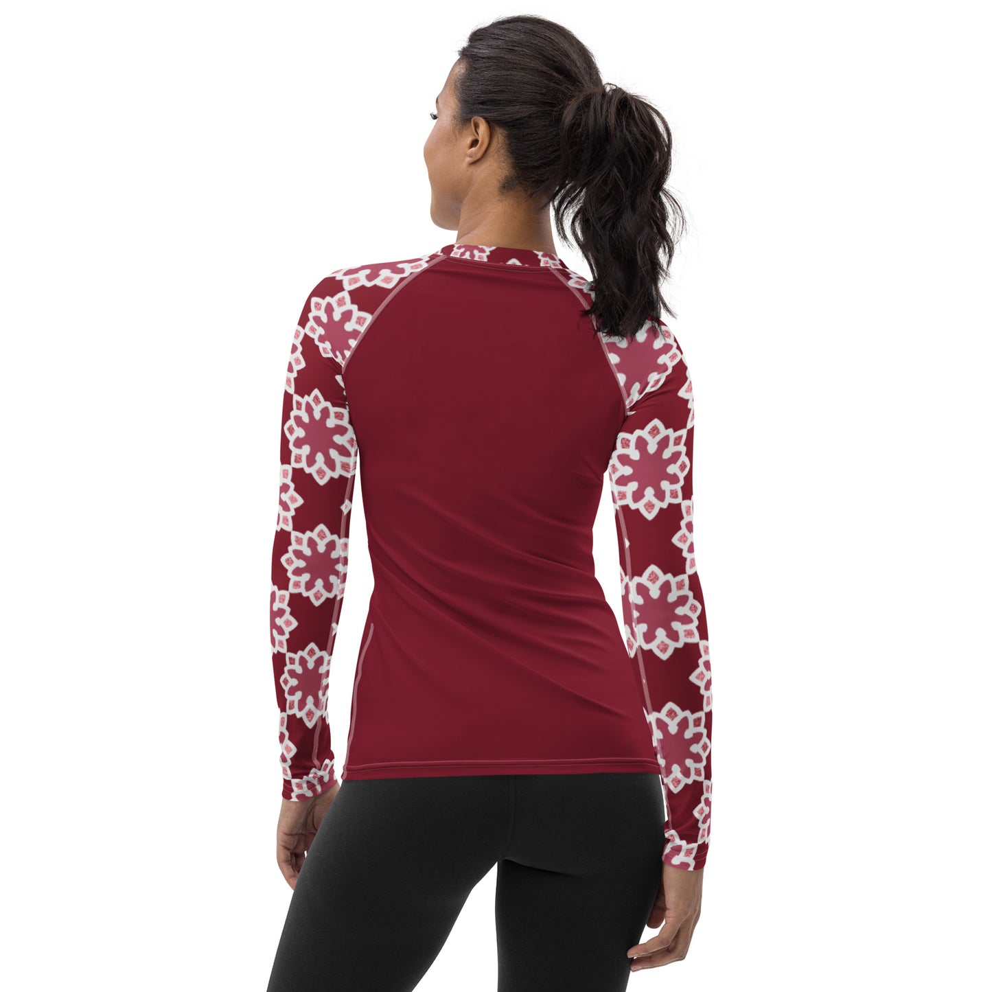 Women's Rash Guard - Arabesque Flower in Rouge Sleeve