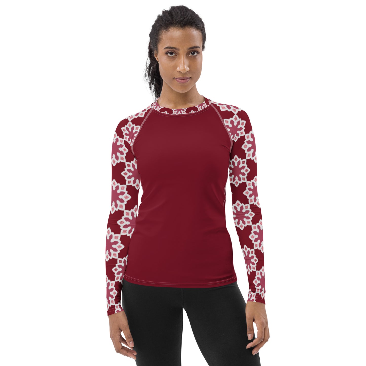 Women's Rash Guard - Arabesque Flower in Rouge Sleeve