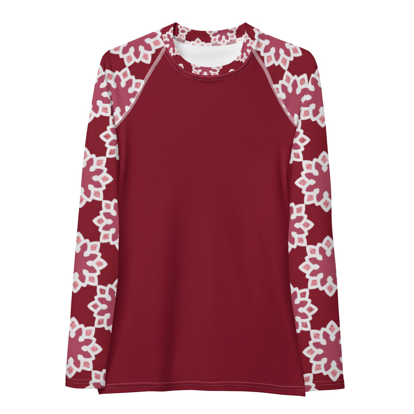 Women's Rash Guard - Arabesque Flower in Rouge Sleeve