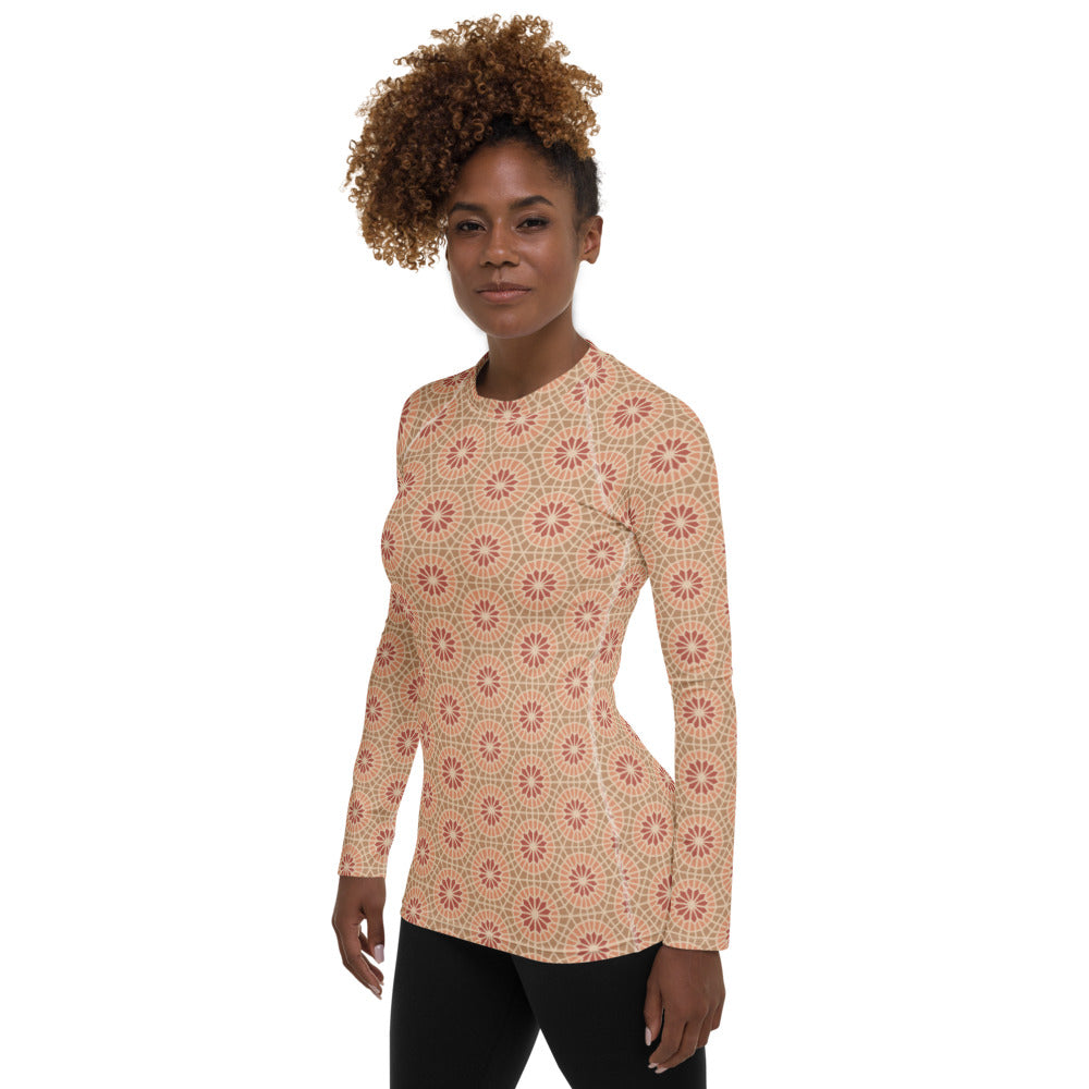 Women's Rash Guard - Geometric Star 2 - Cocoa and Cream