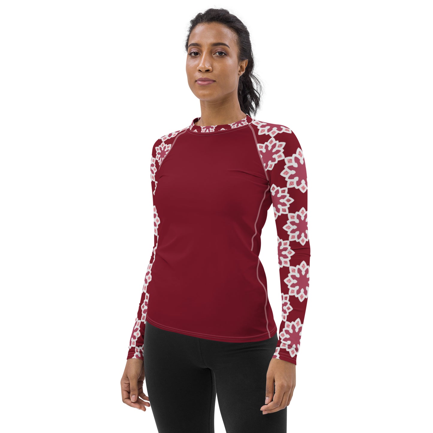Women's Rash Guard - Arabesque Flower in Rouge Sleeve