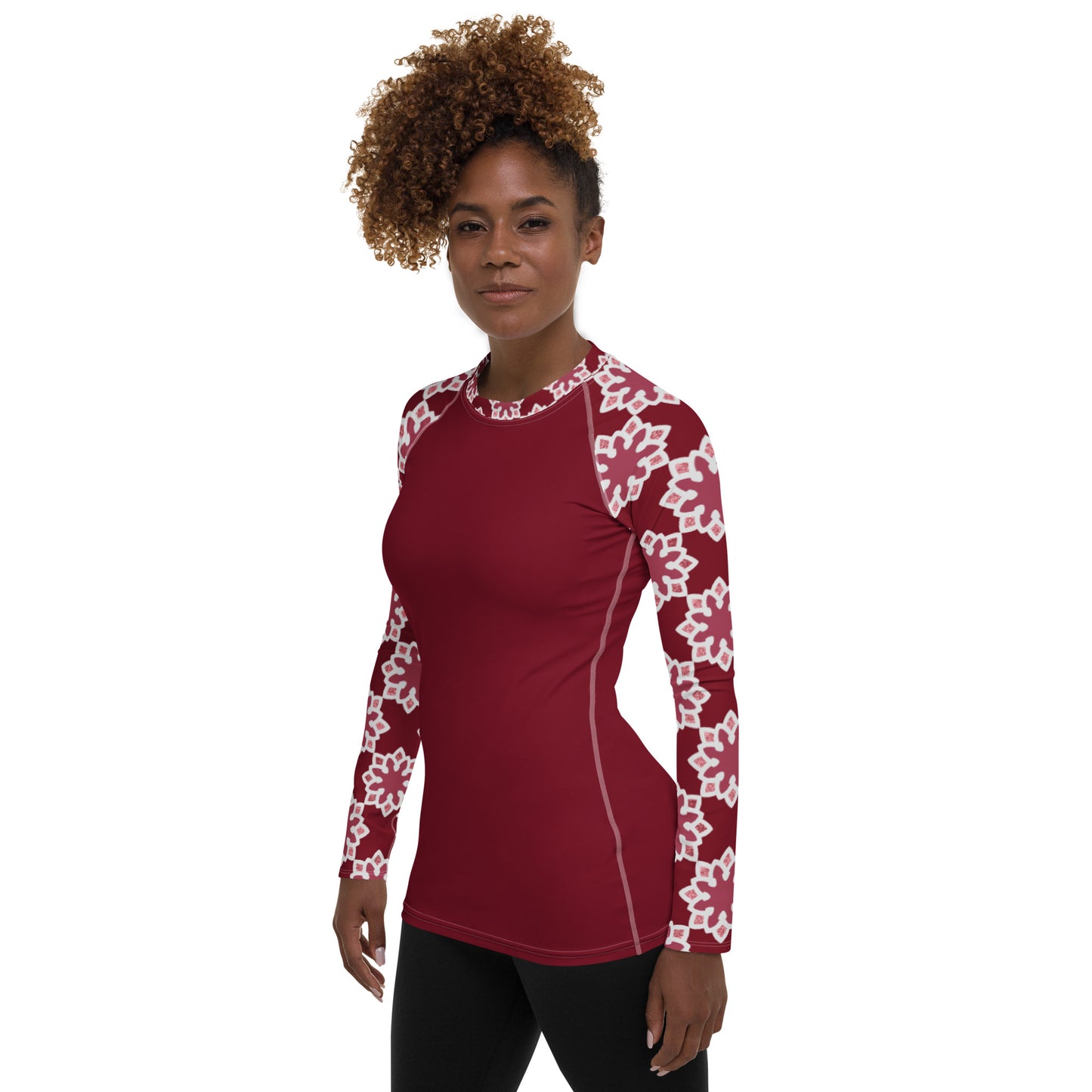 Women's Rash Guard - Arabesque Flower in Rouge Sleeve