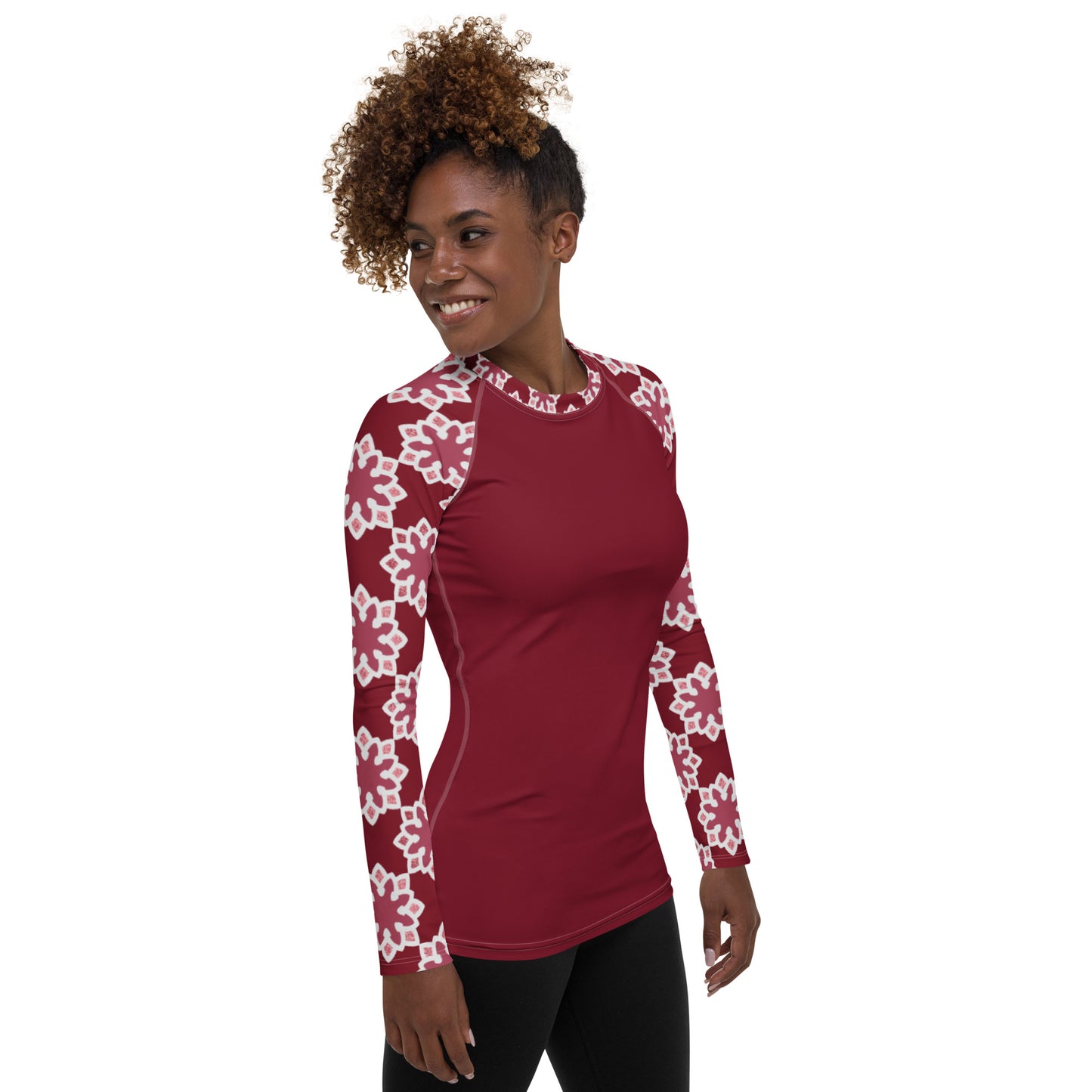 Women's Rash Guard - Arabesque Flower in Rouge Sleeve