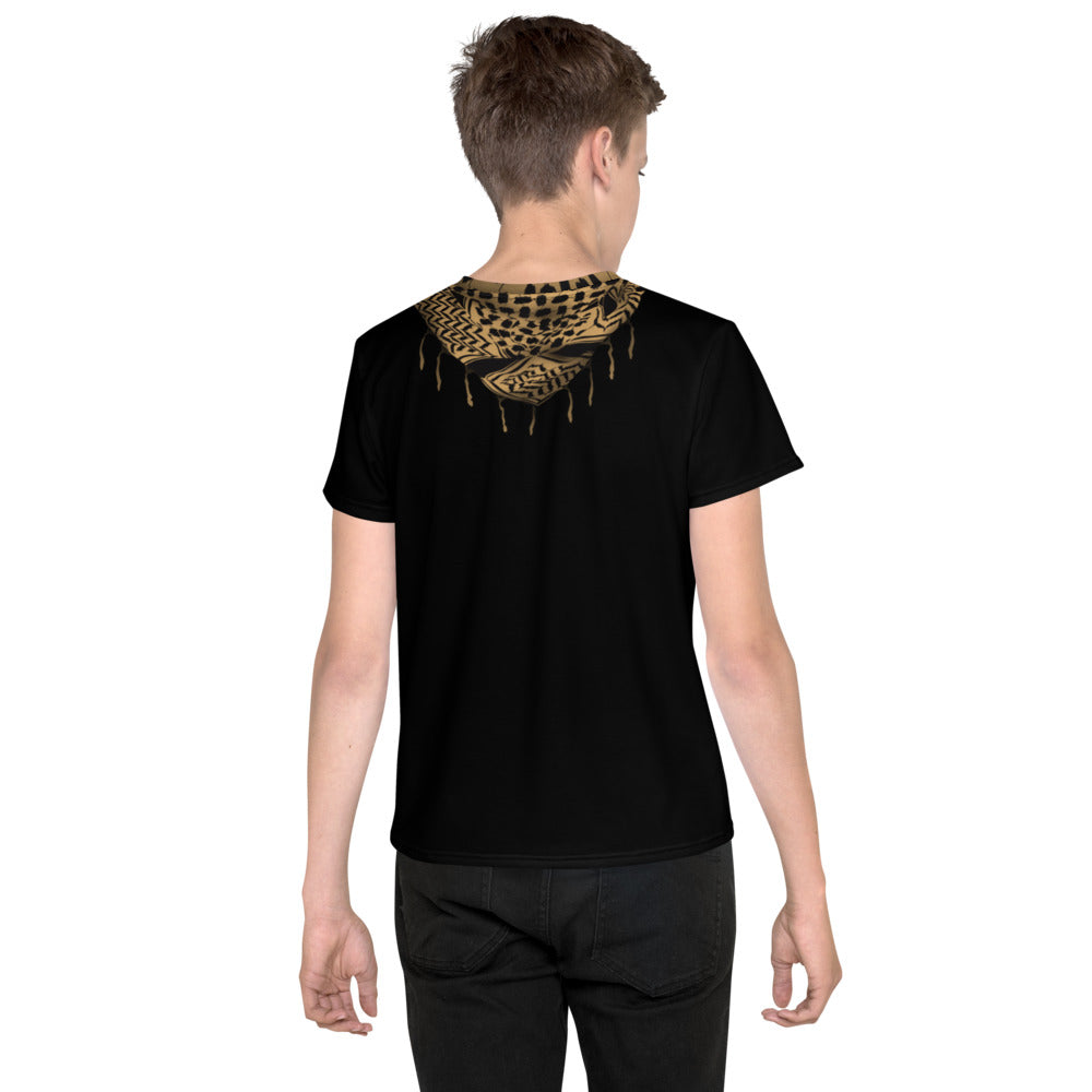 Youth crew neck t-shirt - Keffiyeh Shemagh in Tan and Black
