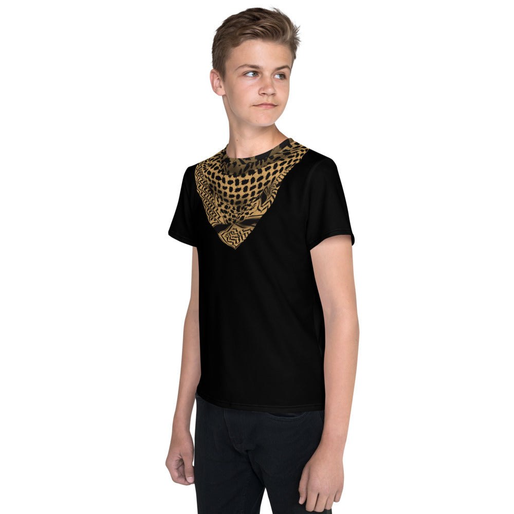 Youth crew neck t-shirt - Keffiyeh Shemagh in Tan and Black