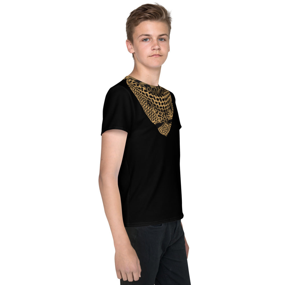 Youth crew neck t-shirt - Keffiyeh Shemagh in Tan and Black