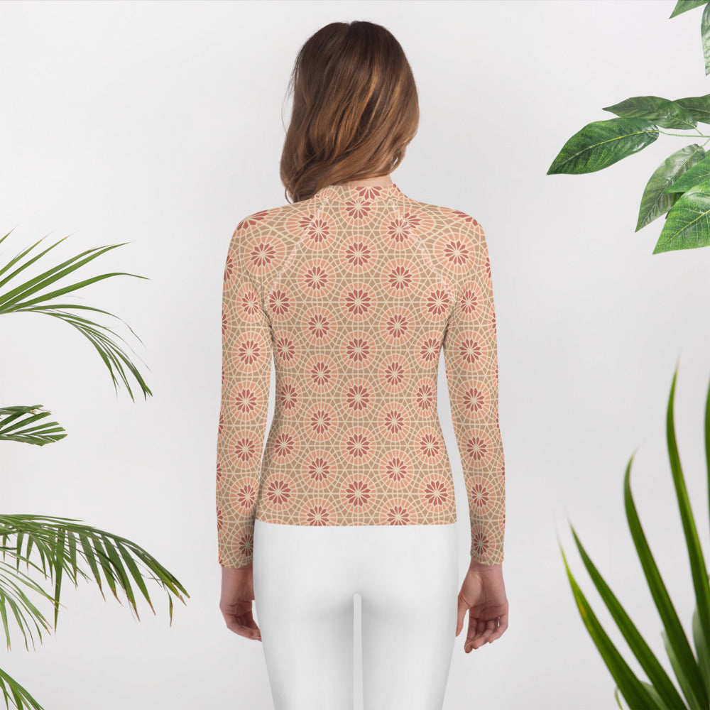 Youth Rash Guard - Geometric Star 2 - Cocoa and Cream