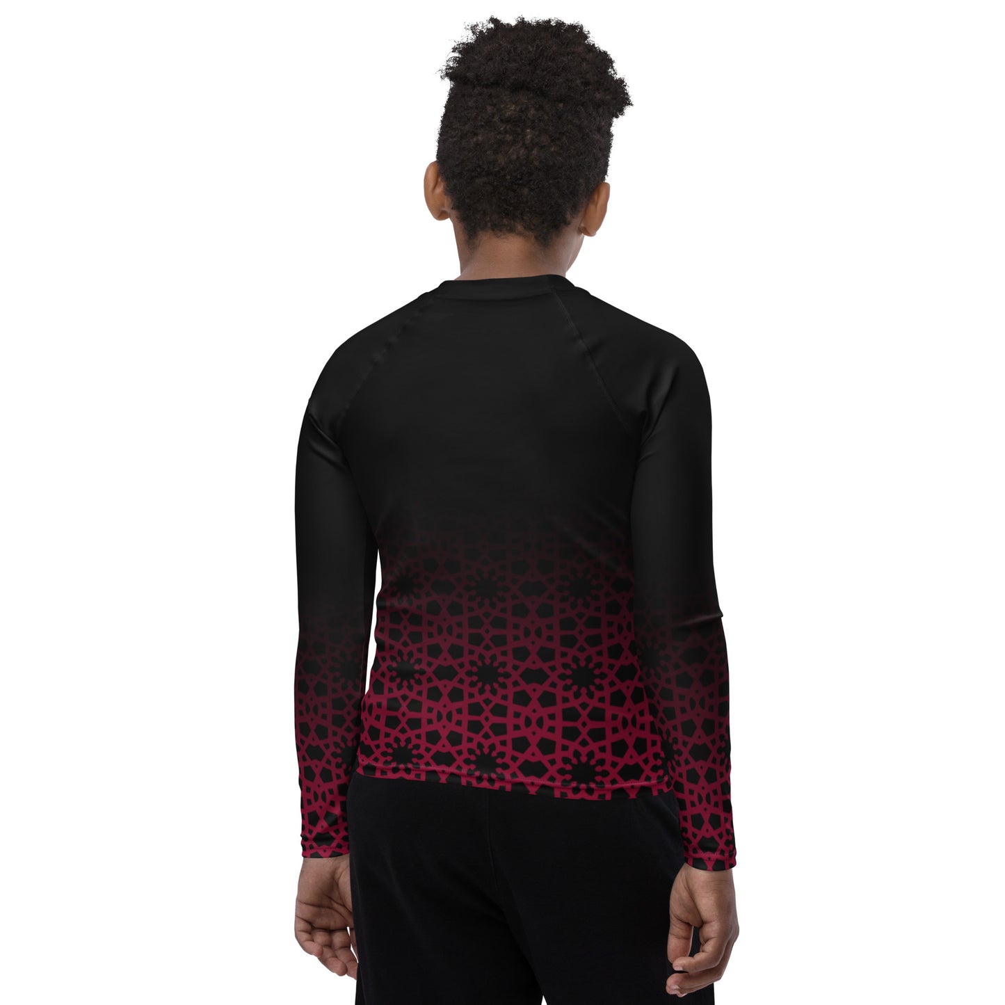 Youth Rash Guard - Geometric Ombre in Black and Red