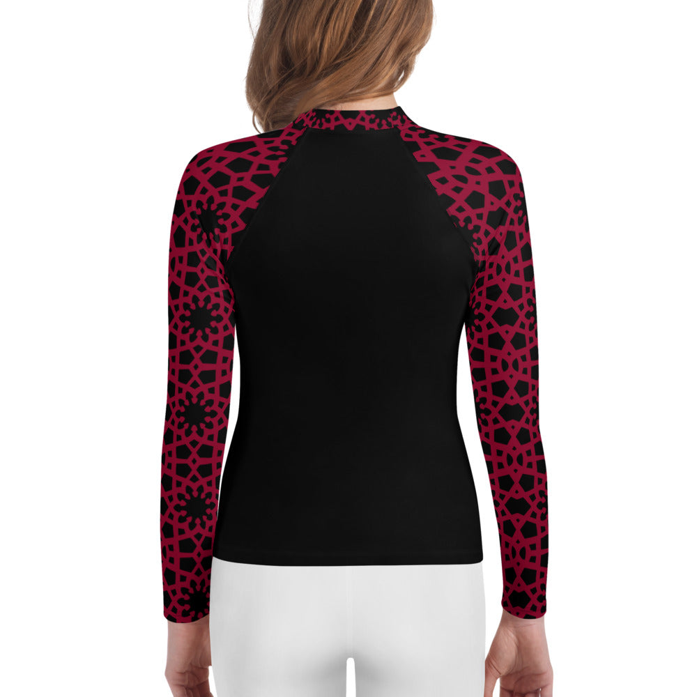 Youth Rash Guard - Geometric in Black and Red