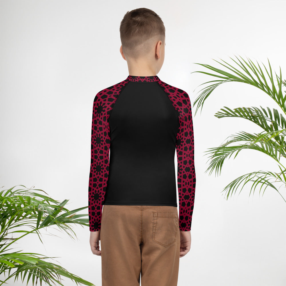 Youth Rash Guard - Geometric in Black and Red
