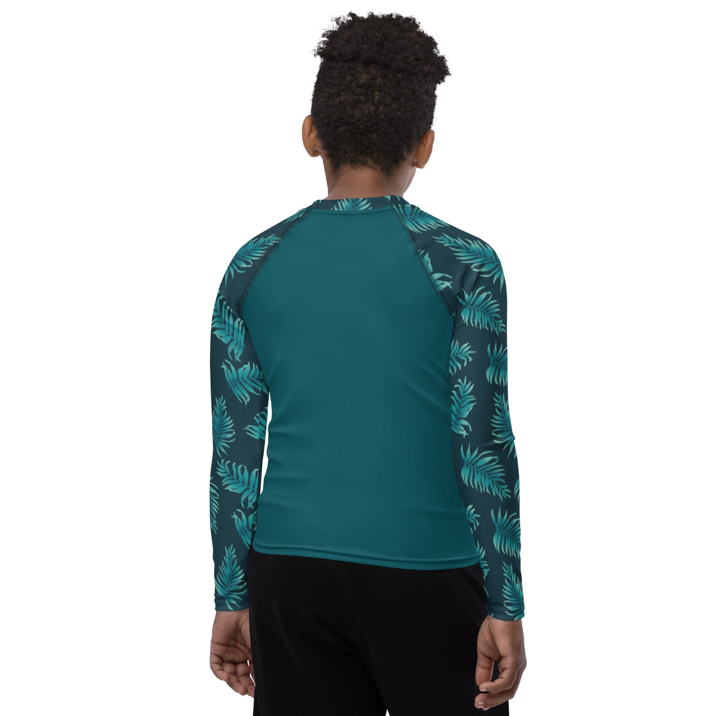 Youth Rash Guard - Palm Leaves in Blue Ombre