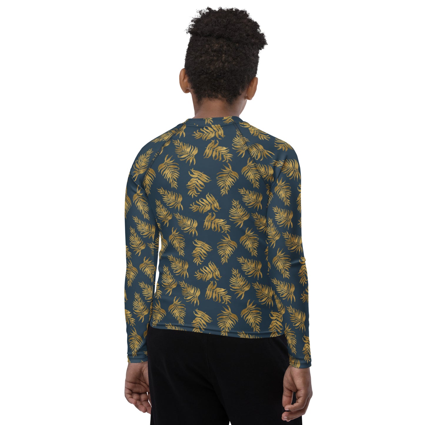 Youth Rash Guard - Palm Leaves in Slate and Gold