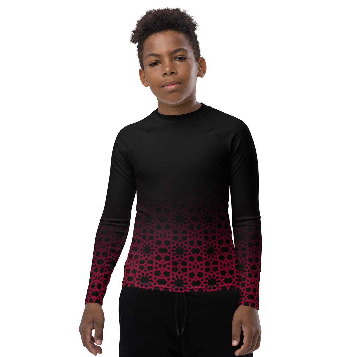 Youth Rash Guard - Geometric Ombre in Black and Red