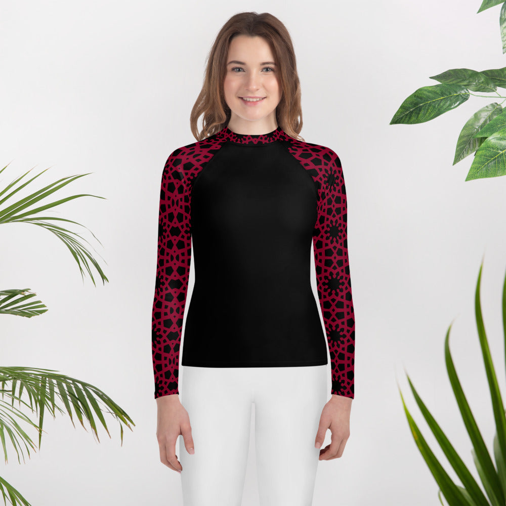 Youth Rash Guard - Geometric in Black and Red