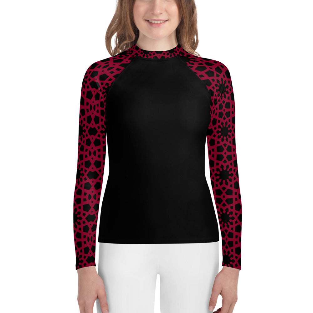 Youth Rash Guard - Geometric in Black and Red