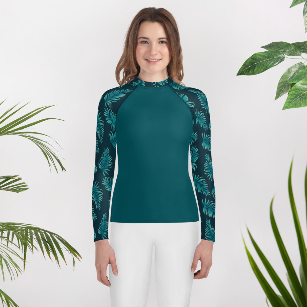 Youth Rash Guard - Palm Leaves in Blue Ombre