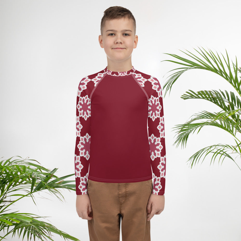 Youth Rash Guard - Arabesque Flower in Rouge