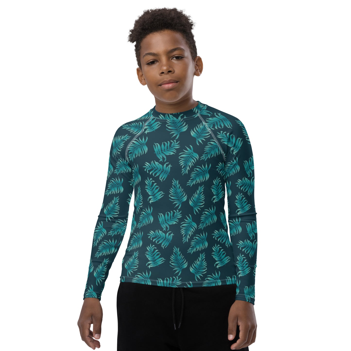 Youth Rash Guard - Palm Leaves in Blue Ombre