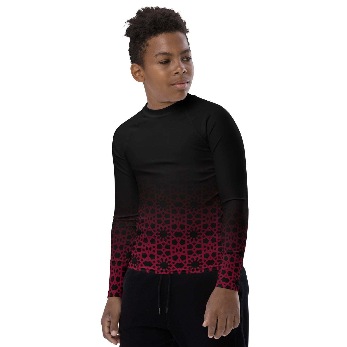 Youth Rash Guard - Geometric Ombre in Black and Red