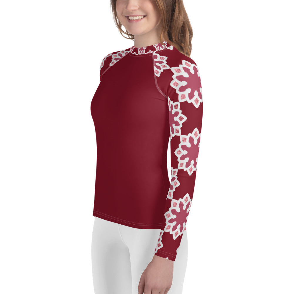 Youth Rash Guard - Arabesque Flower in Rouge
