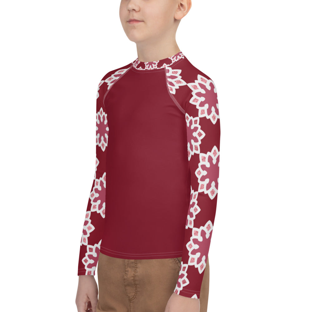 Youth Rash Guard - Arabesque Flower in Rouge