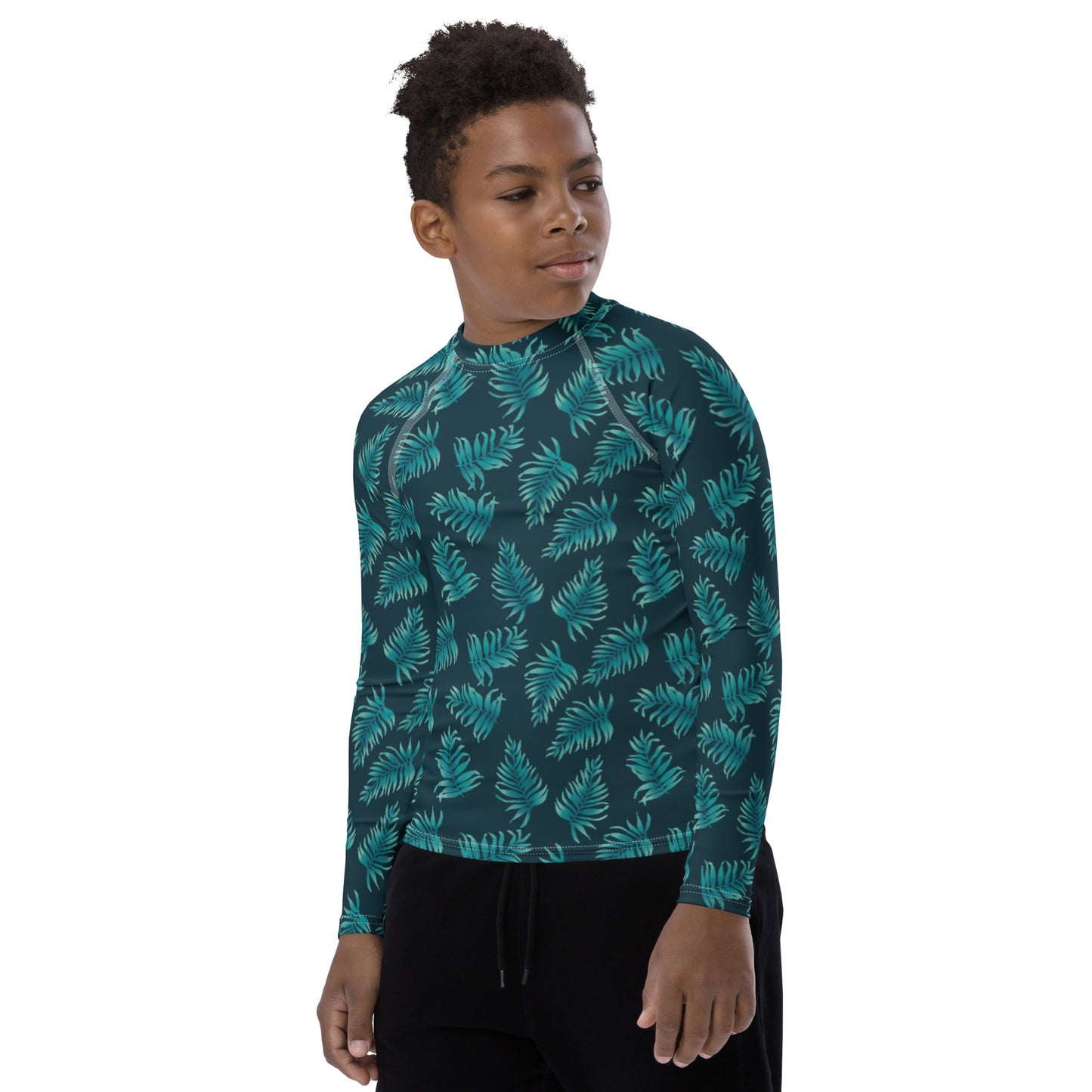 Youth Rash Guard - Palm Leaves in Blue Ombre