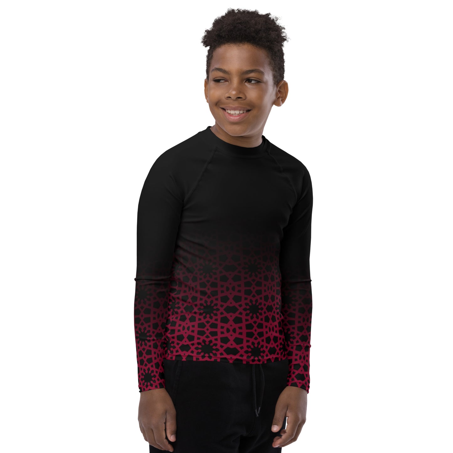 Youth Rash Guard - Geometric Ombre in Black and Red