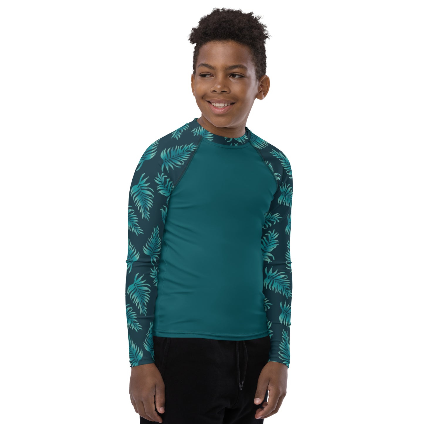 Youth Rash Guard - Palm Leaves in Blue Ombre
