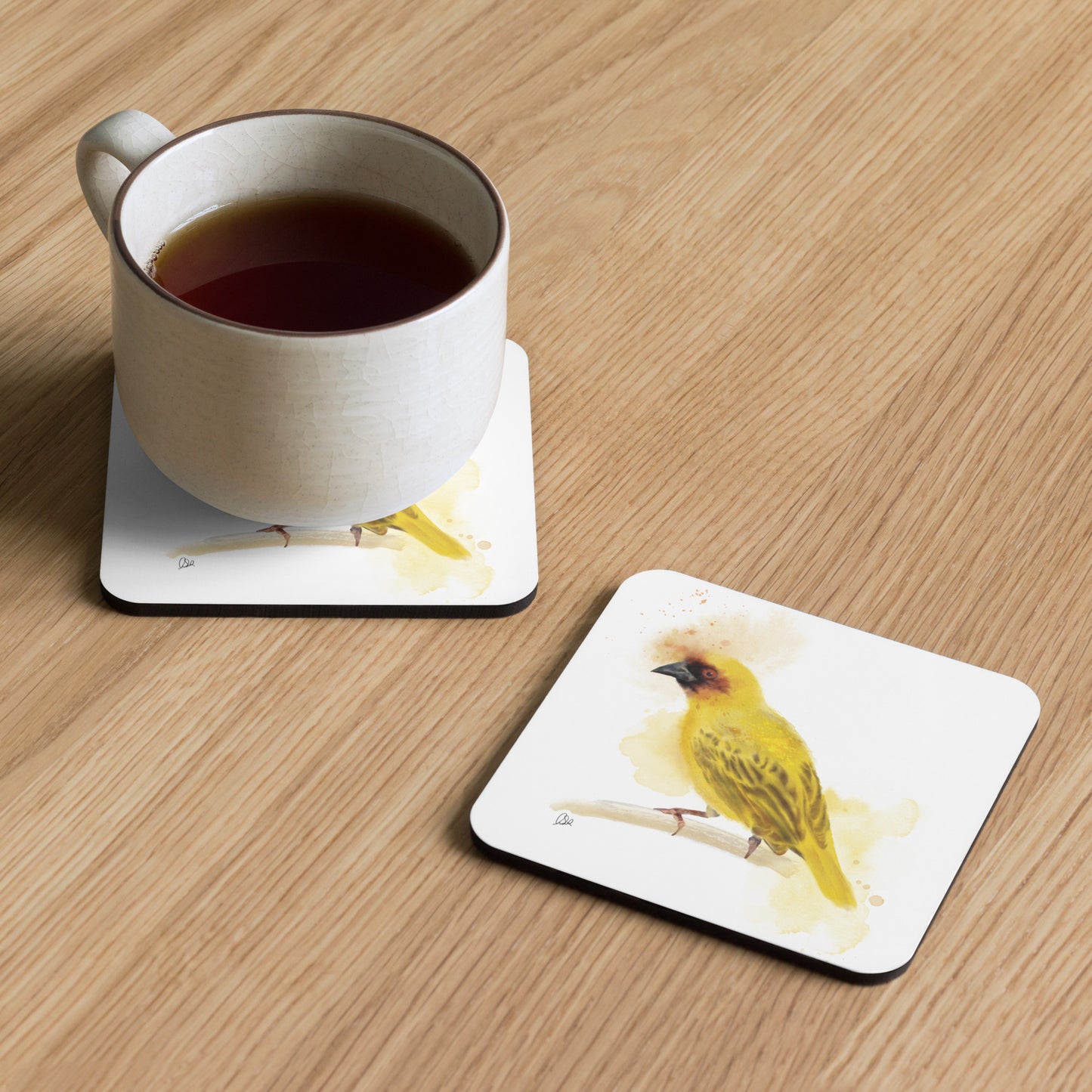 Ruppelle's Weaver Bird Watercolor Cork-back coaster