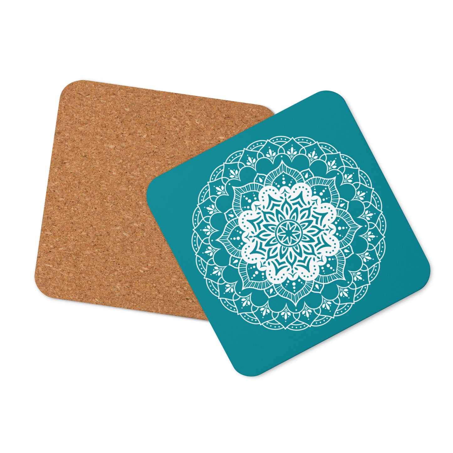Mandala in Teal Cork-back coaster