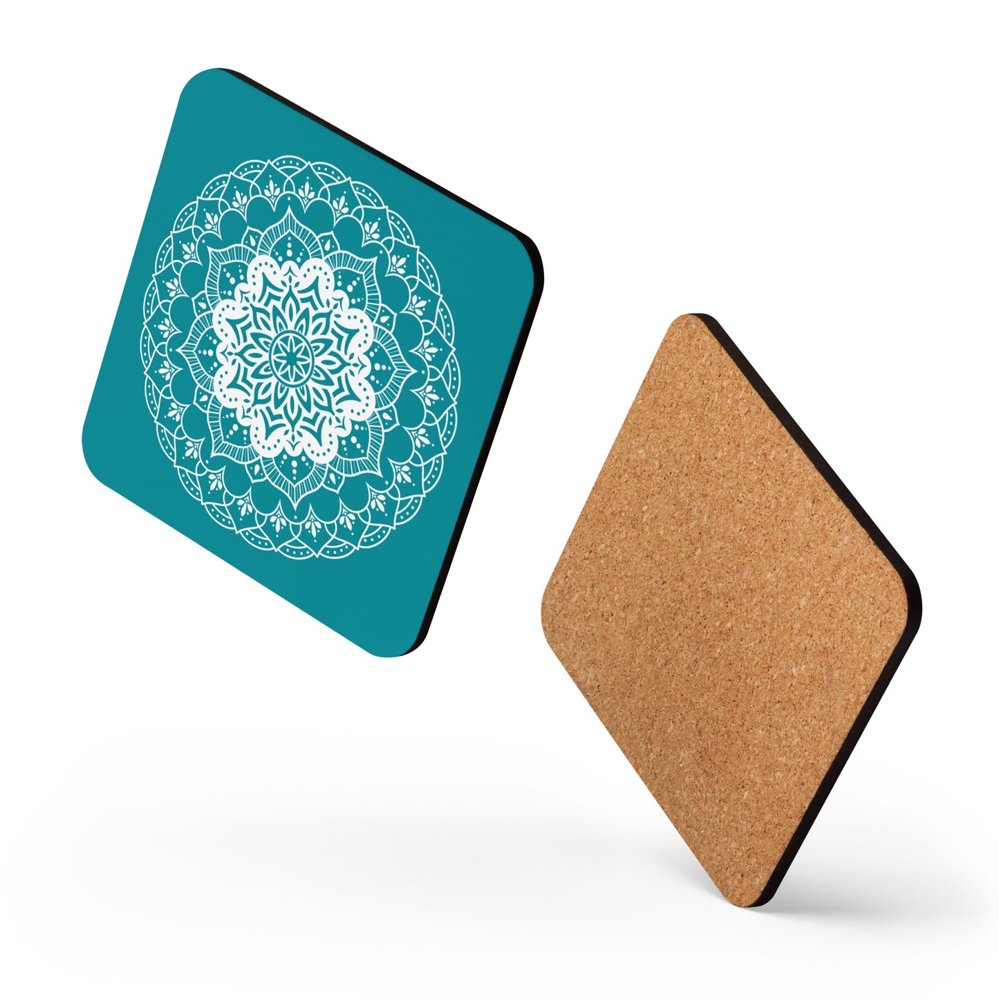 Mandala in Teal Cork-back coaster