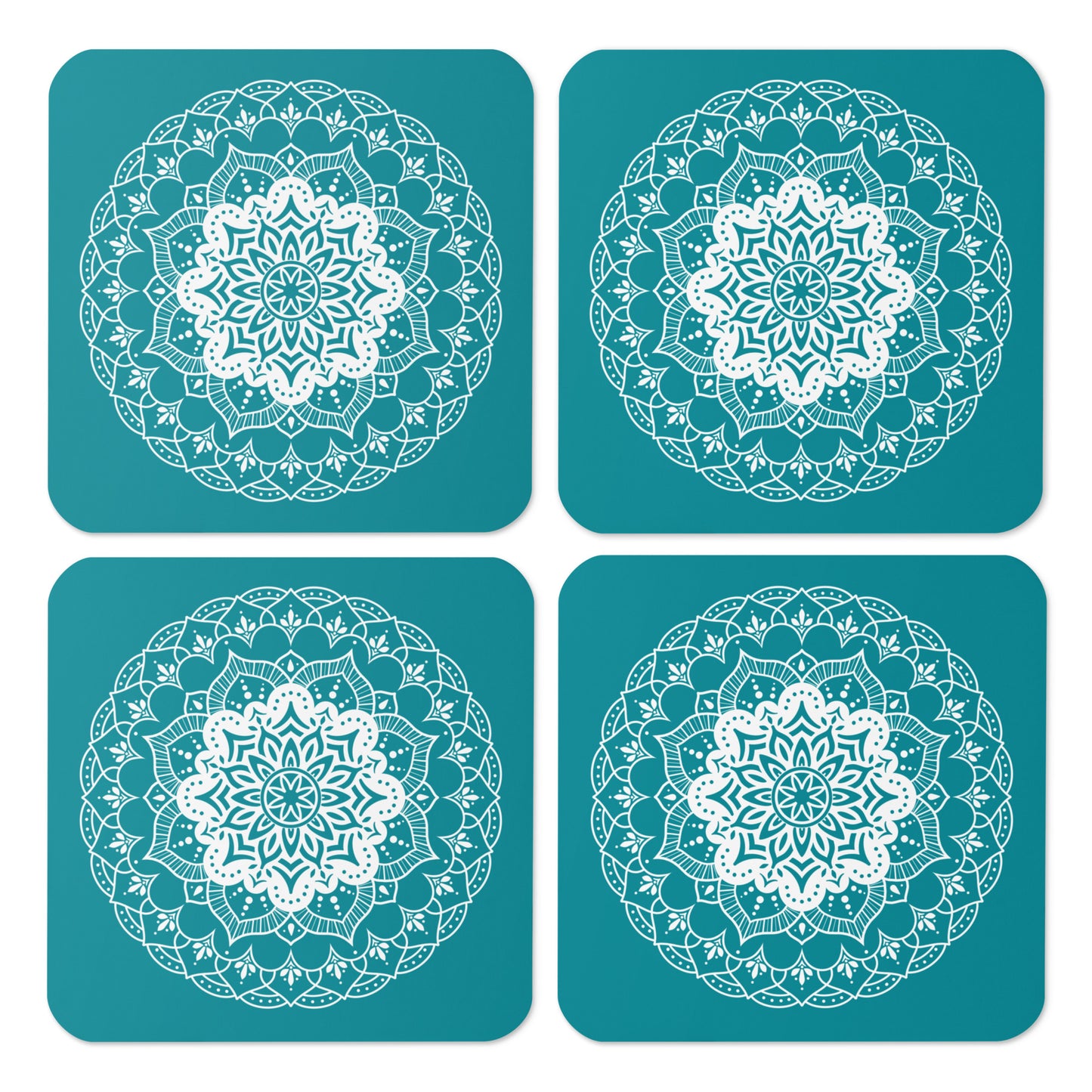 Mandala in Teal Cork-back coaster