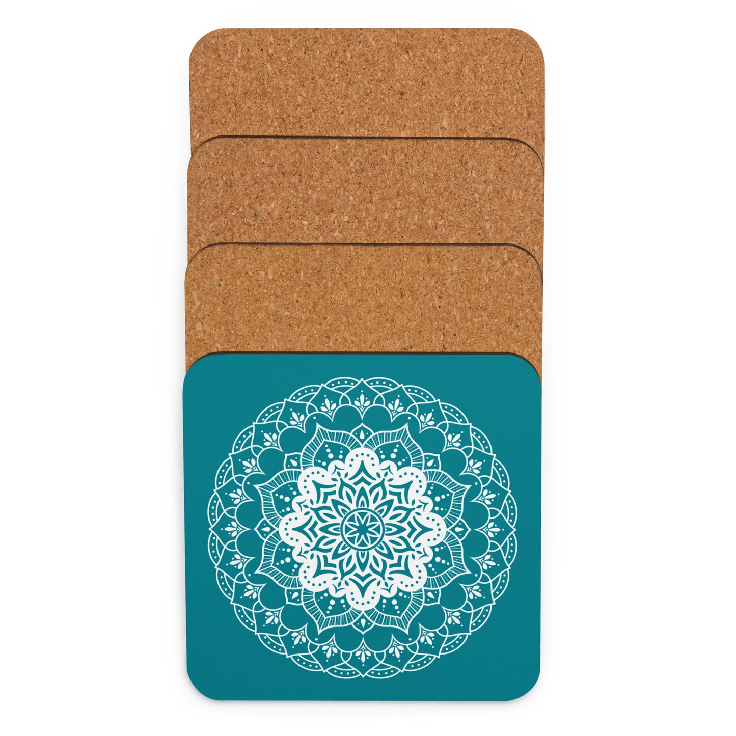 Mandala in Teal Cork-back coaster