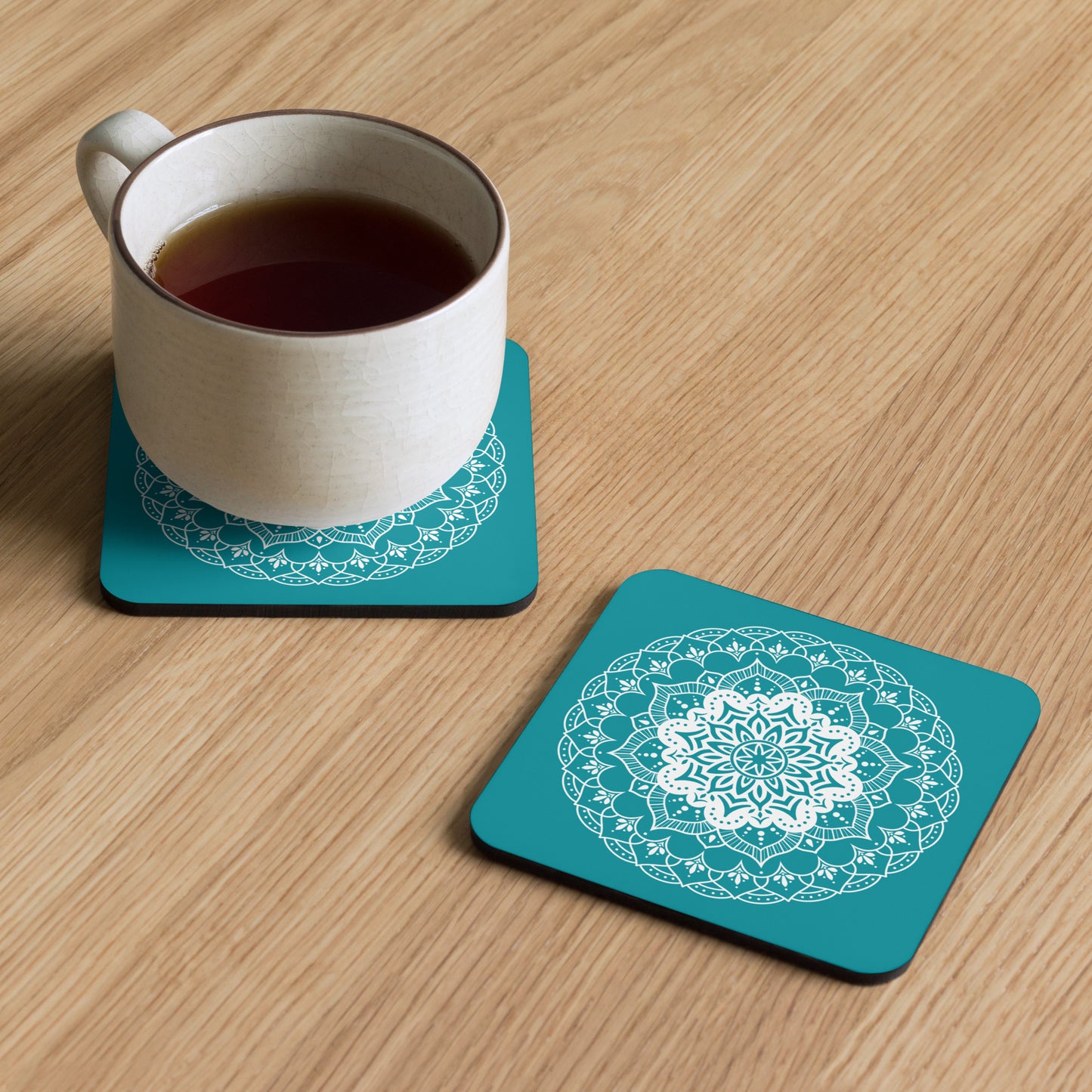 Mandala in Teal Cork-back coaster