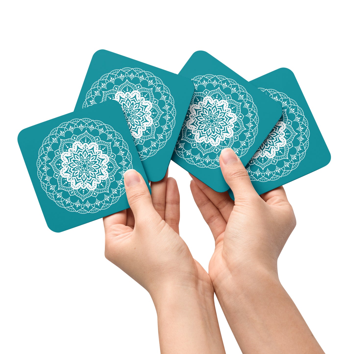 Mandala in Teal Cork-back coaster