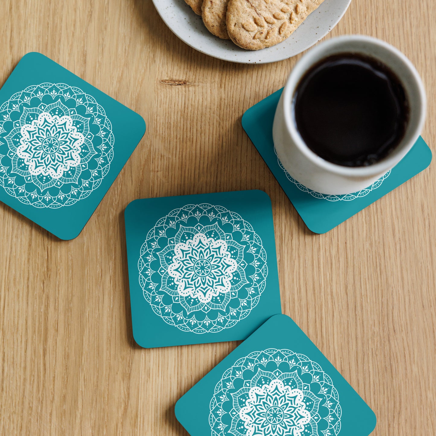 Mandala in Teal Cork-back coaster