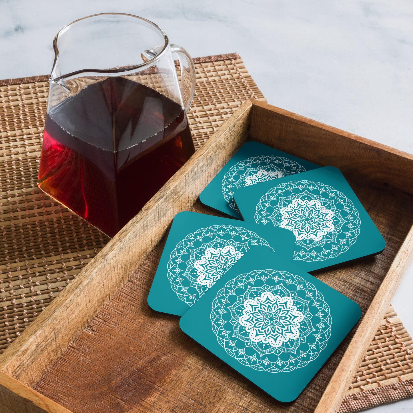 Mandala in Teal Cork-back coaster