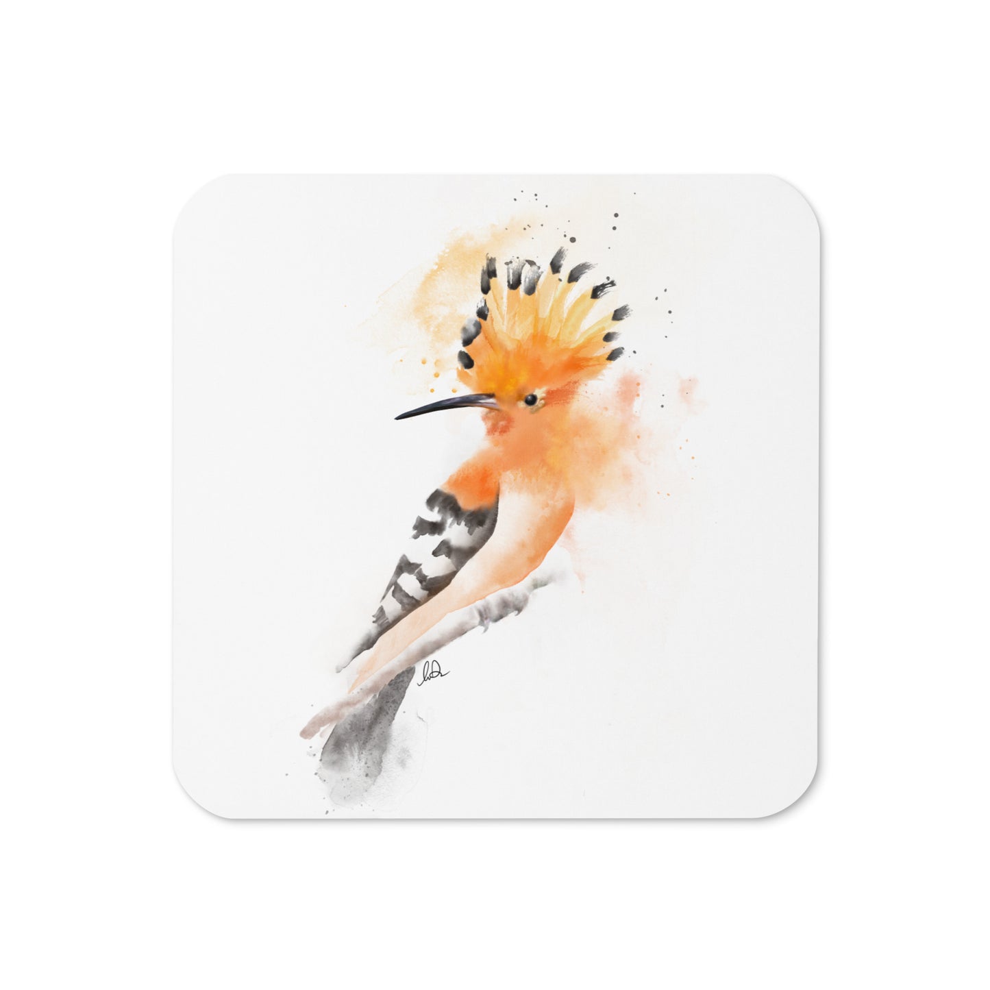 Hoopoe Bird Messy Watercolor Cork-back coaster
