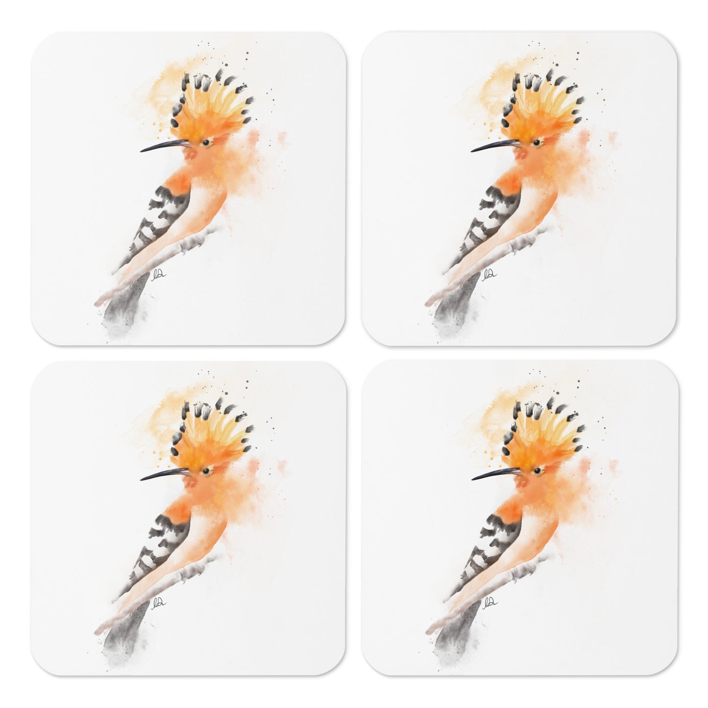 Hoopoe Bird Messy Watercolor Cork-back coaster