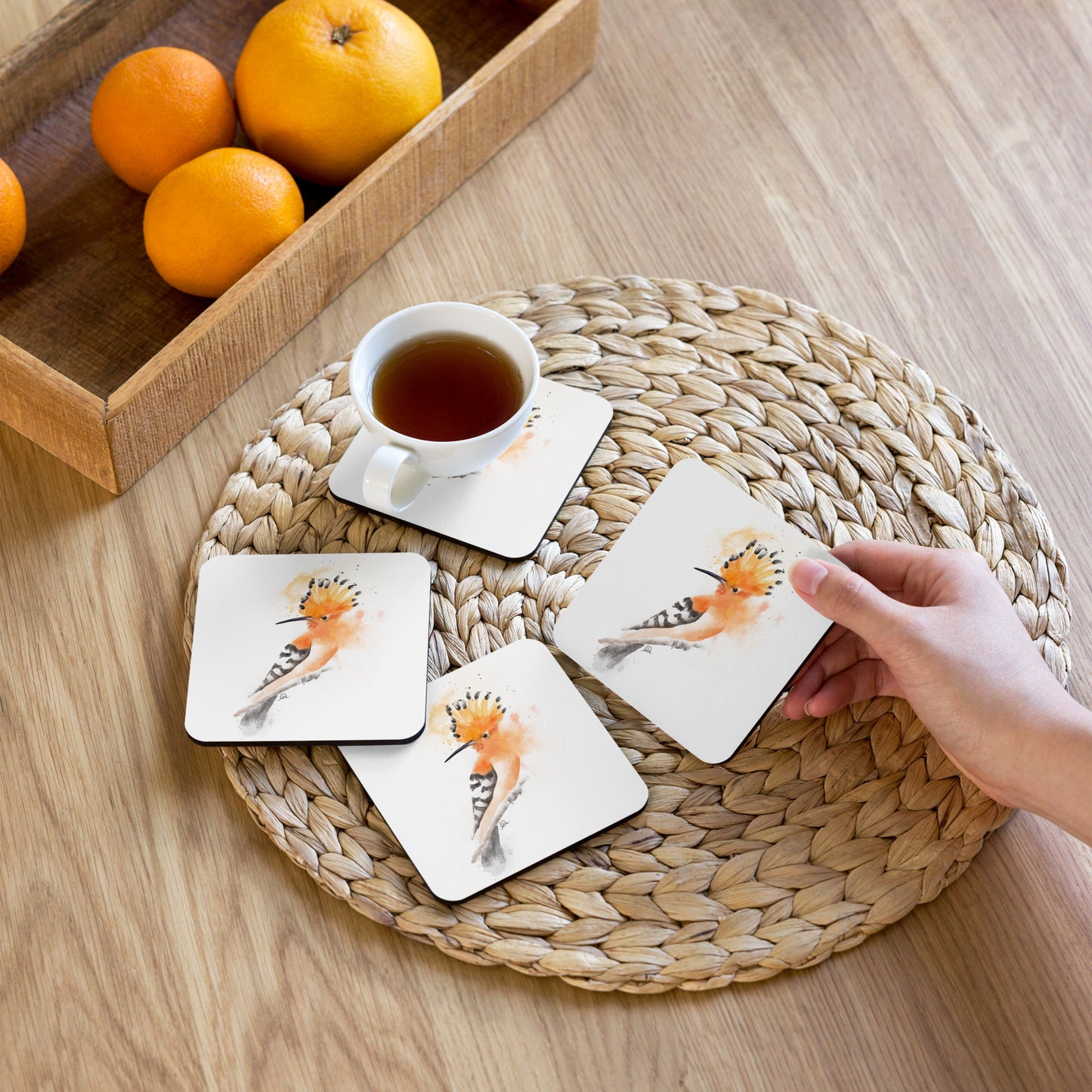 Hoopoe Bird Messy Watercolor Cork-back coaster
