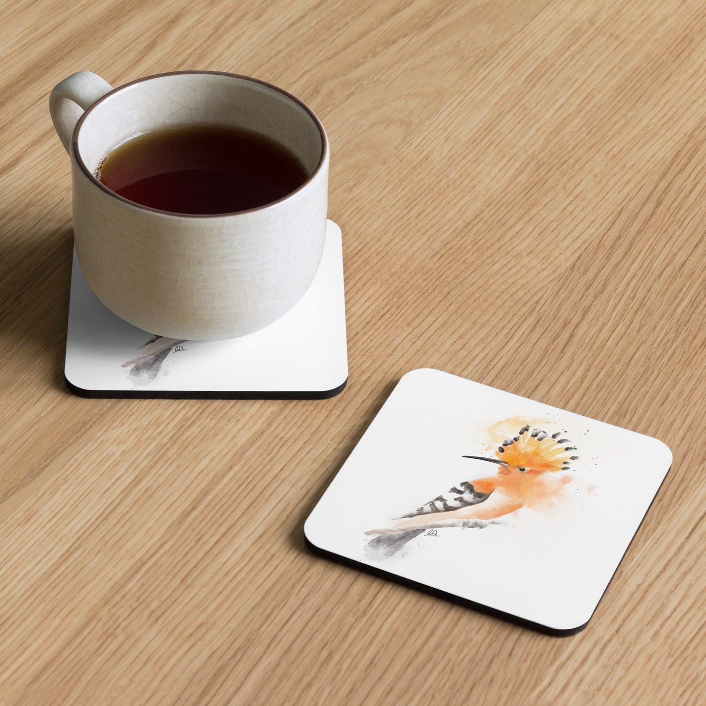 Hoopoe Bird Messy Watercolor Cork-back coaster