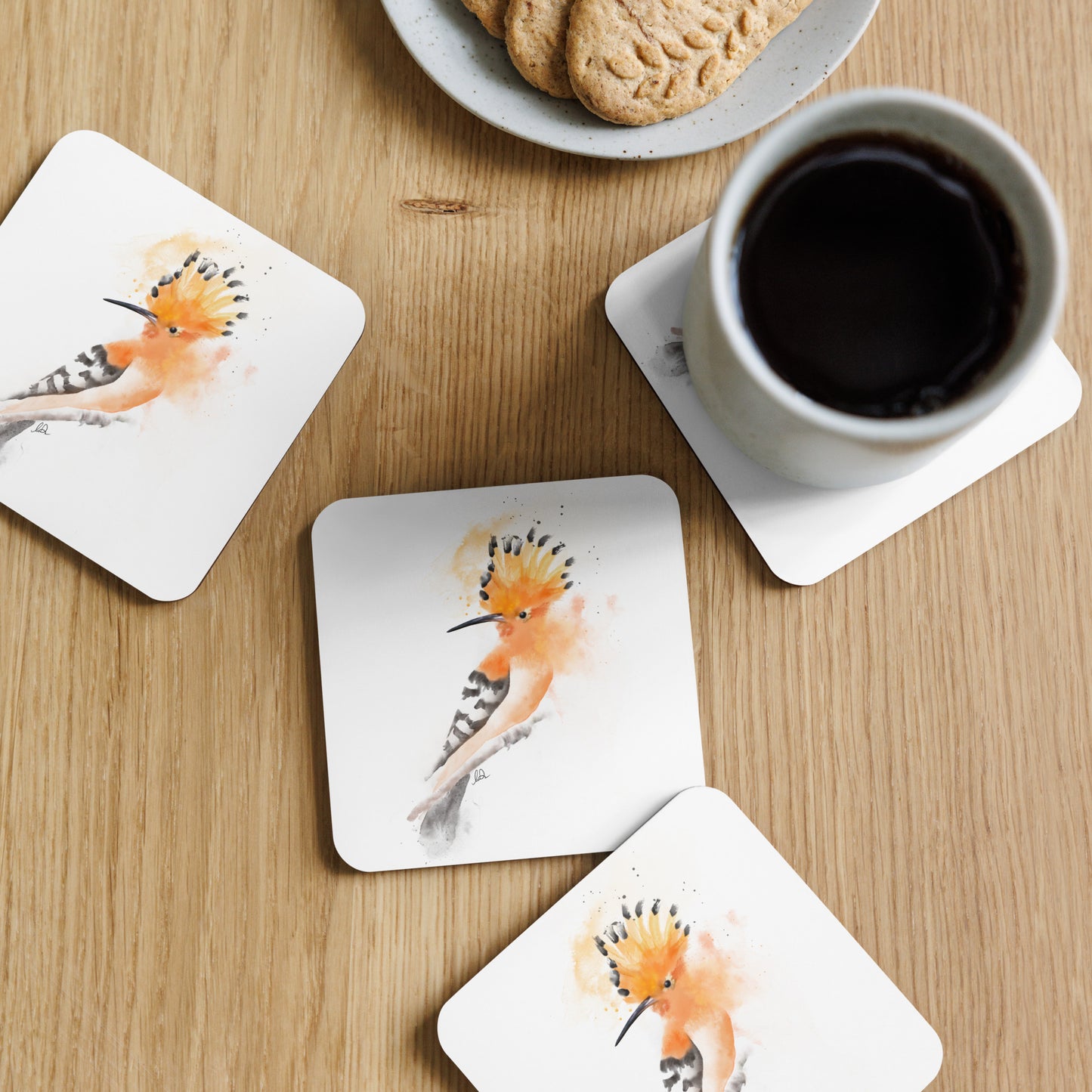 Hoopoe Bird Messy Watercolor Cork-back coaster