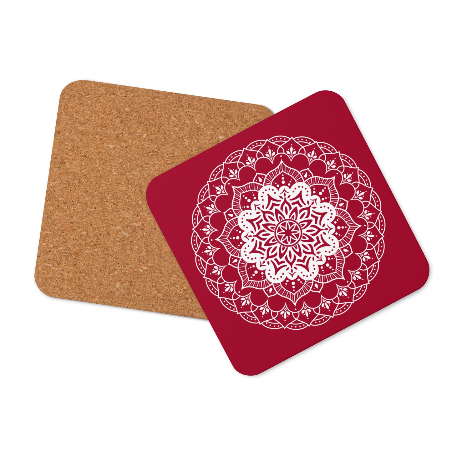 Mandala in Red Cork-back coaster