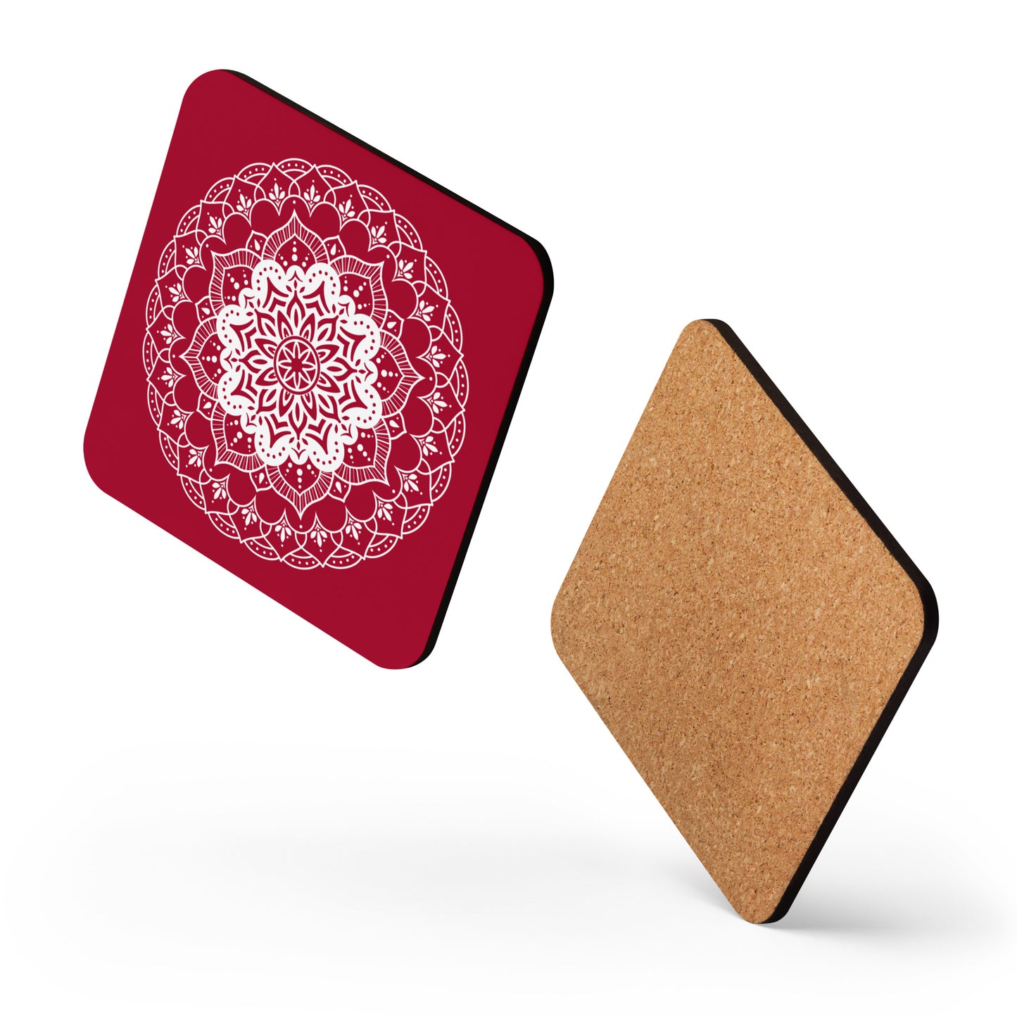 Mandala in Red Cork-back coaster