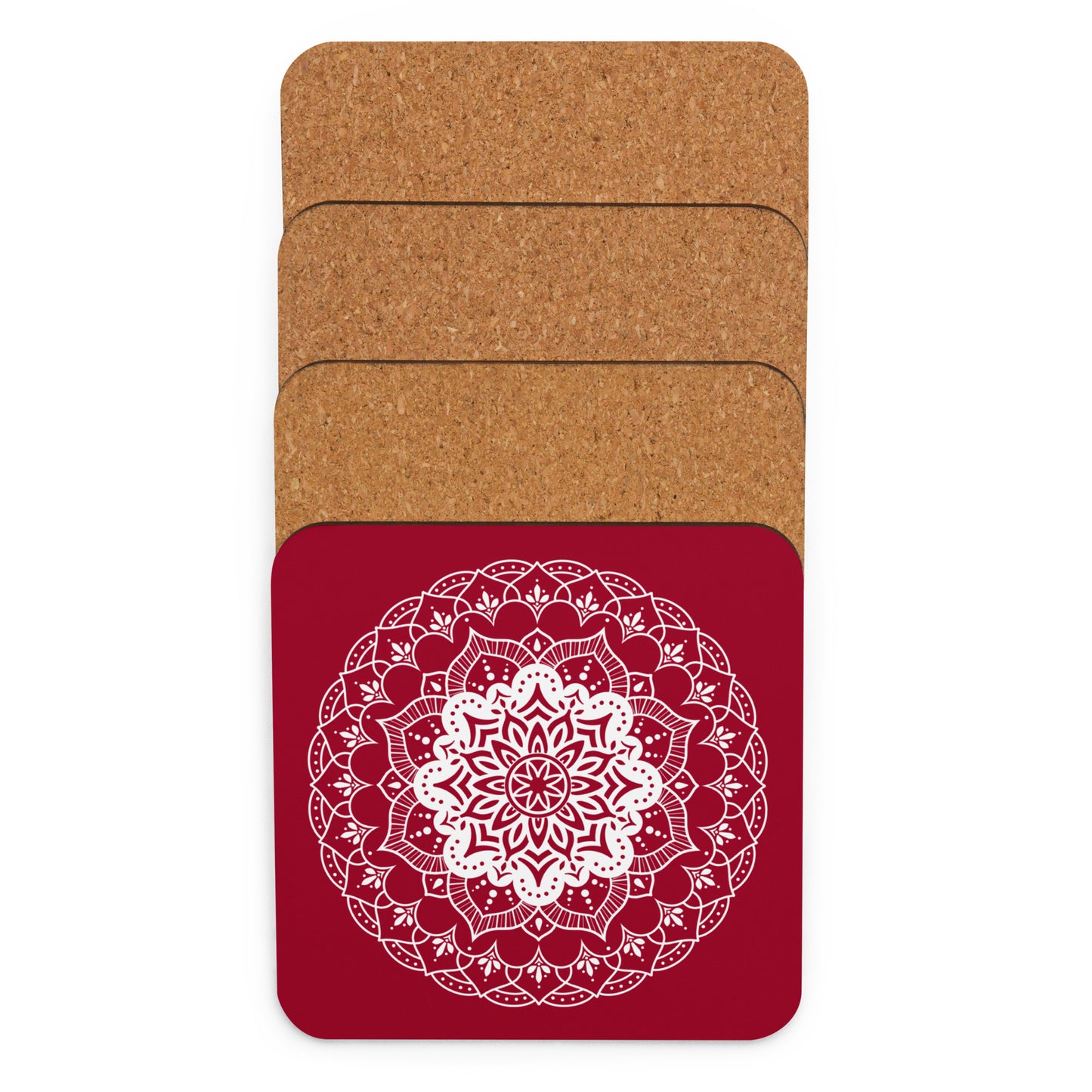 Mandala in Red Cork-back coaster