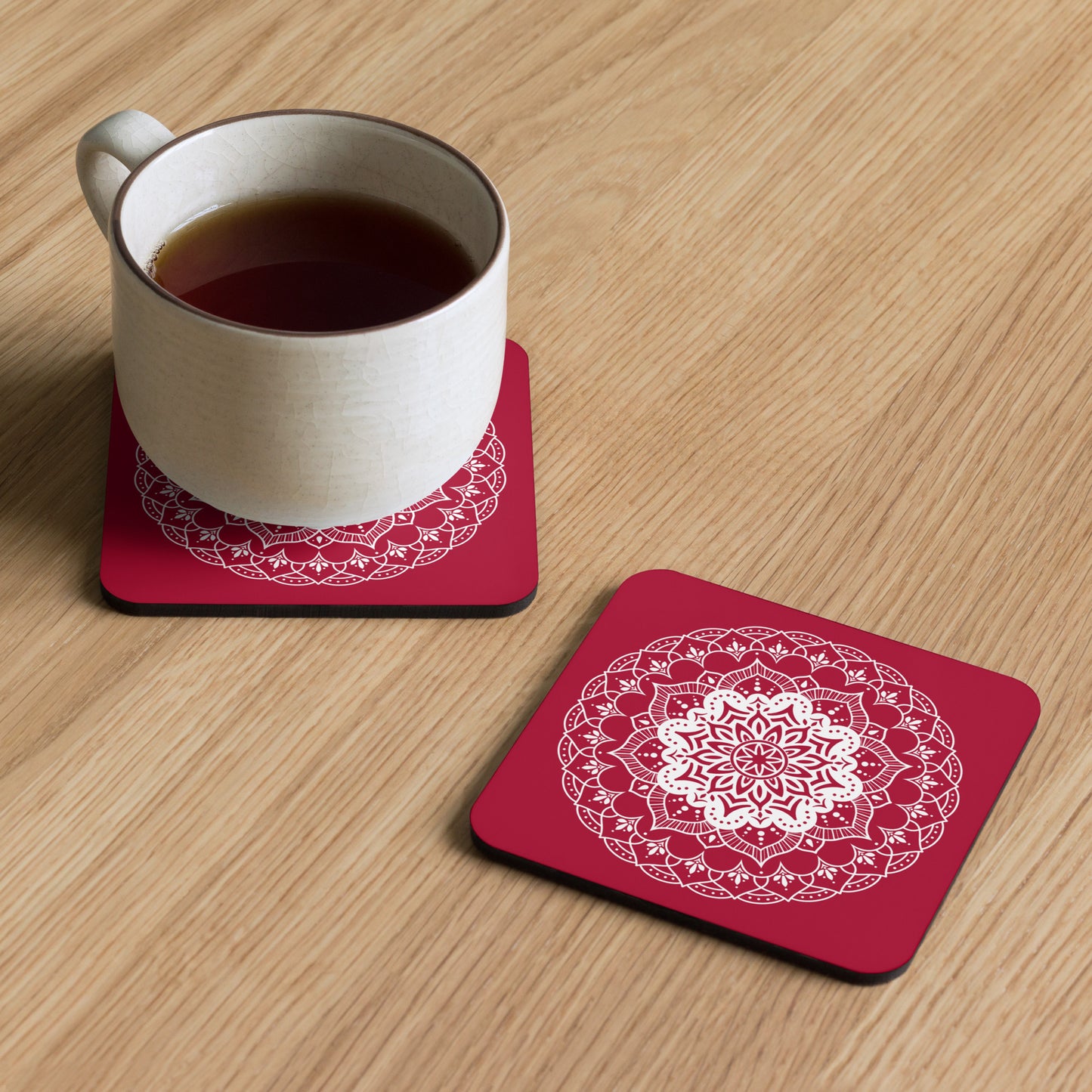 Mandala in Red Cork-back coaster