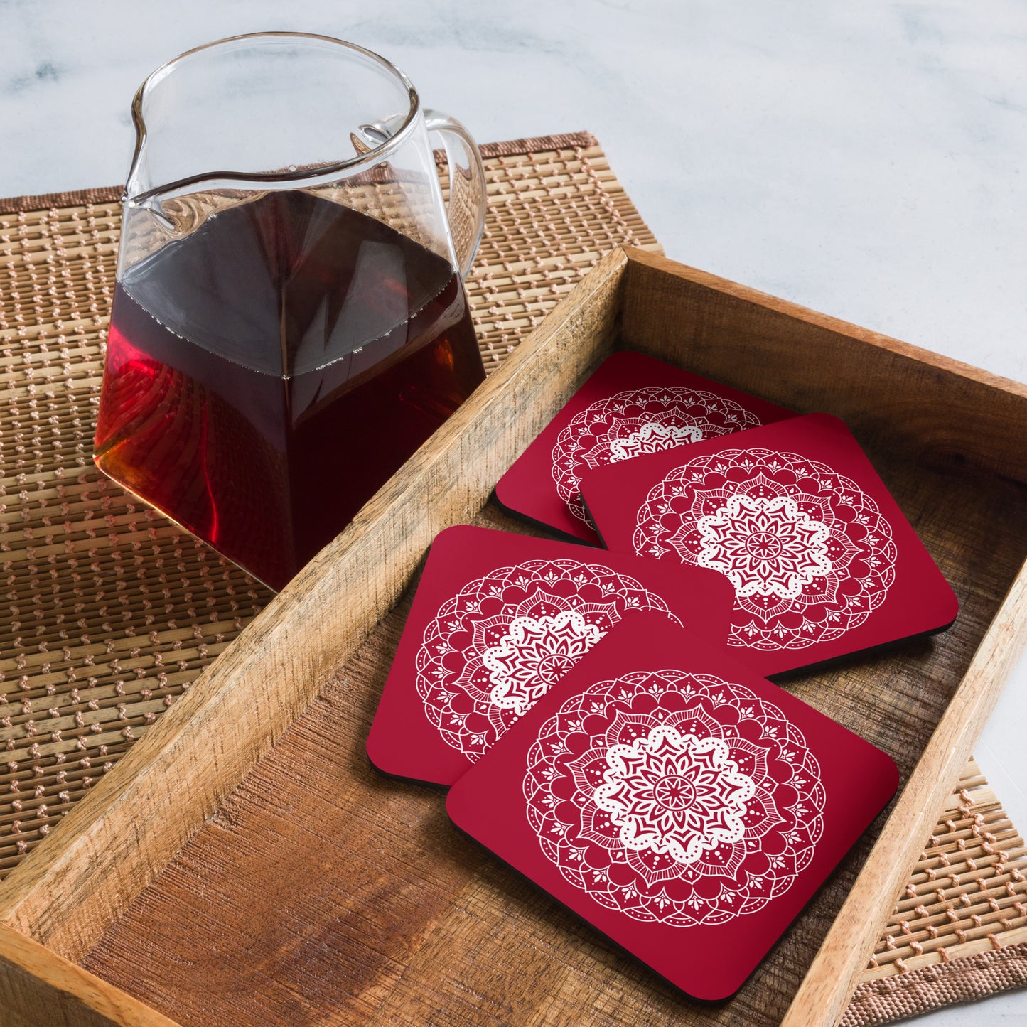 Mandala in Red Cork-back coaster