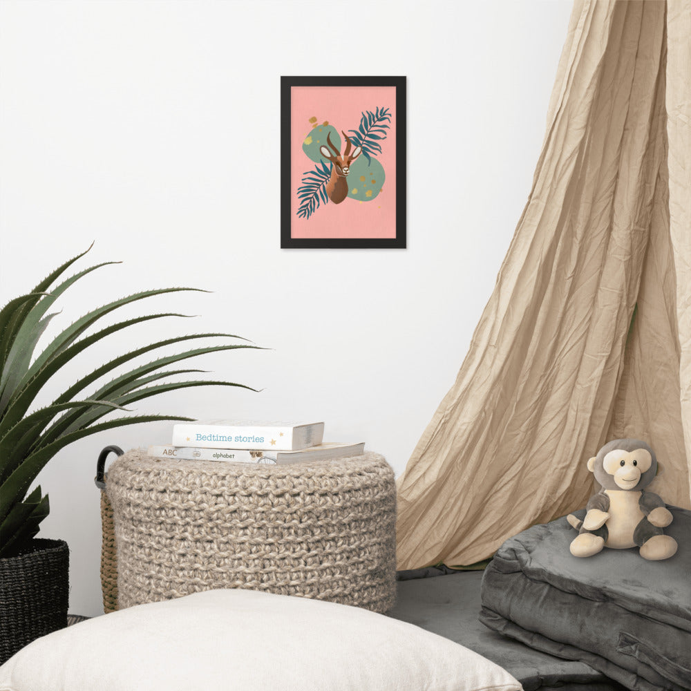 Framed matte paper poster - Arabian Wildlife Gazelle in Prink and Aqua
